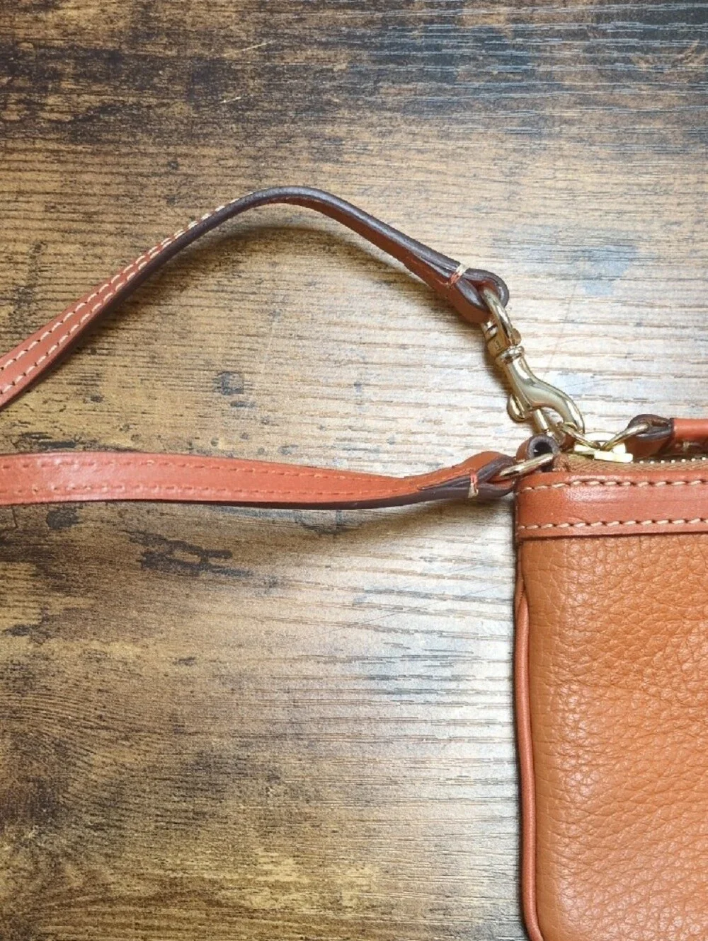 Dooney & Bourke Pebbled Leather Wristlet — Cognac Brown